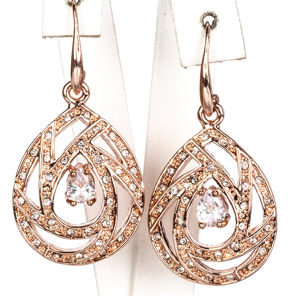 Conjunto de Liga de Ouro com Cristal Emporia® Branco ( Colar+Brincos+Pendente )