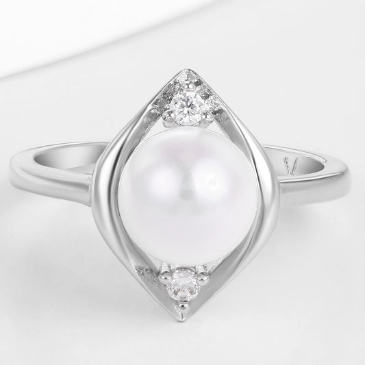 Anel de Liga de Ouro com Pérola de Vidro e Cristal Emporia® Branco