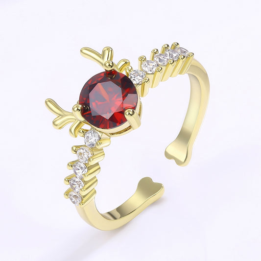 Anel de Liga de Ouro com Cristal Emporia® Vermelho e Cristal Emporia® Branco
