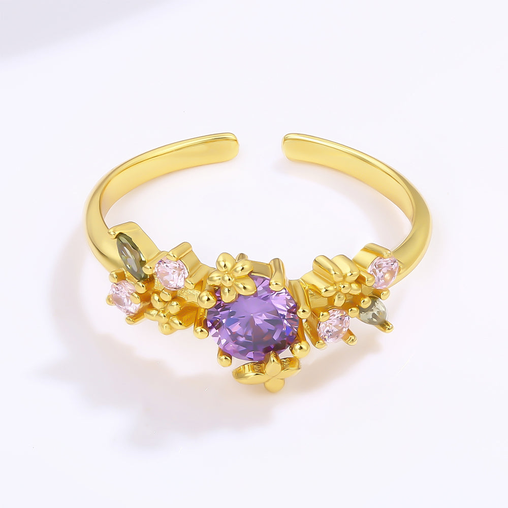 Anel de Liga de Ouro com Cristal Emporia® Roxo e Cristal Emporia® Rosa