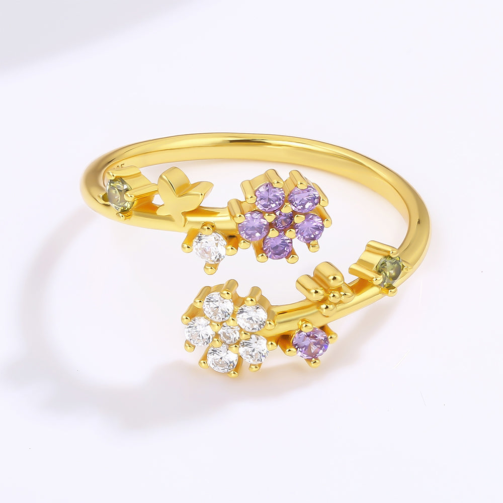 Anel de Liga de Ouro com Cristal Emporia® Branco e Cristal Emporia® Roxo