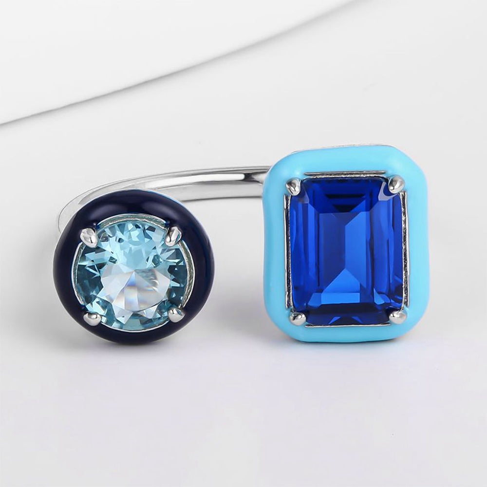 Anel de Liga de Ouro com Cristal Emporia® Azul