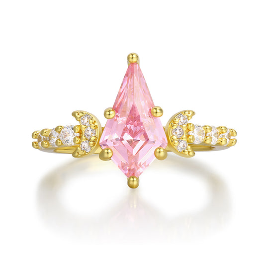 Anel de Liga de Ouro com Cristal Emporia® Rosa e Cristal Emporia® Branco