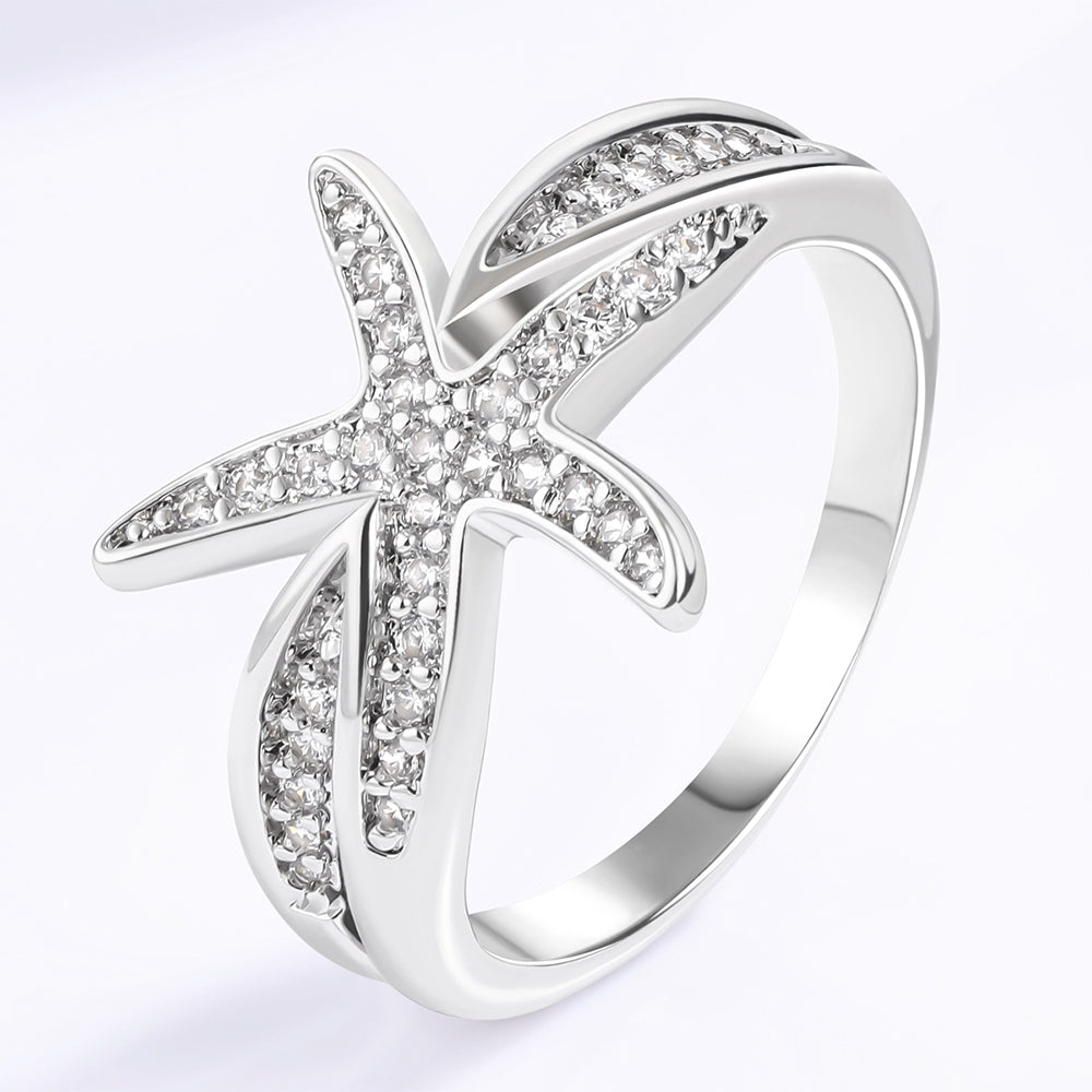 Anel de Liga de Ouro com Cristal Emporia® Branco