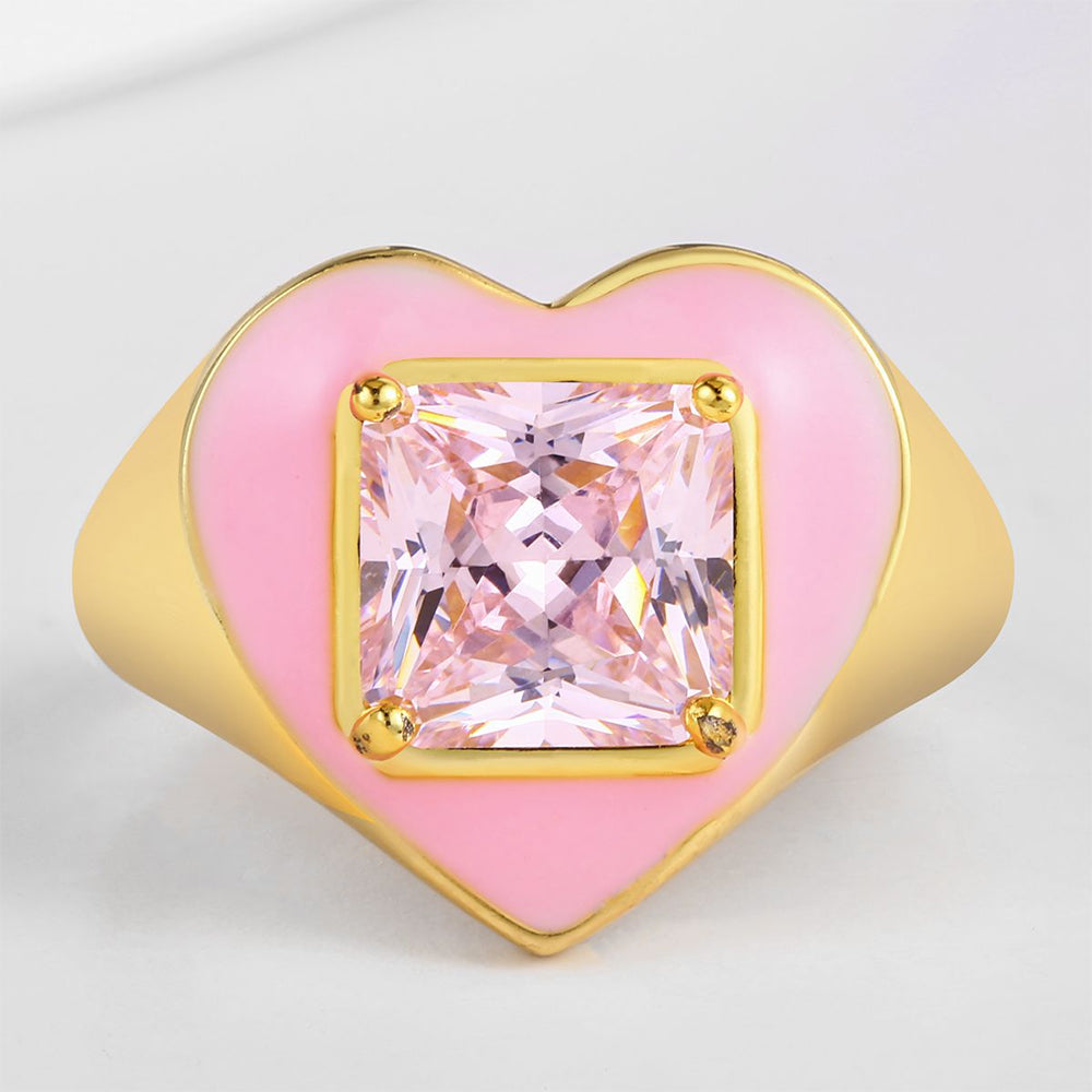 Anel de Liga de Ouro com Cristal Emporia® Rosa e Esmalte