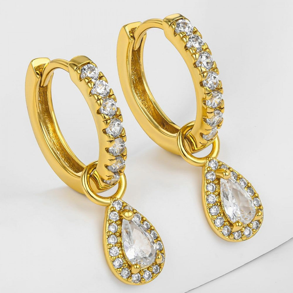 Brincos de Liga de Ouro com Cristal Emporia® Branco