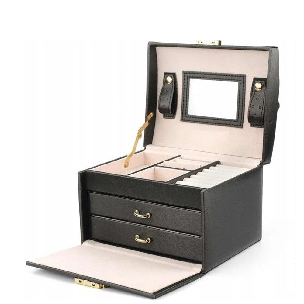 Caixa Organizadora e Guarda-joias Stenberg grande com espelho, Preta