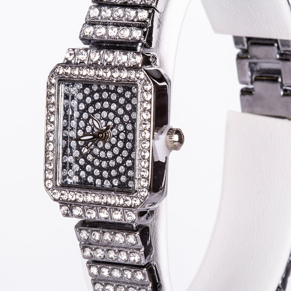 Conjunto de Jóias Emporia de 5 peças, em tom prateado e de qualidade superior, numa caixa de presente exclusiva com efeito de couro (incluindo relógio, pulseira, colar, brincos e anel, com cristal Emporia branco)