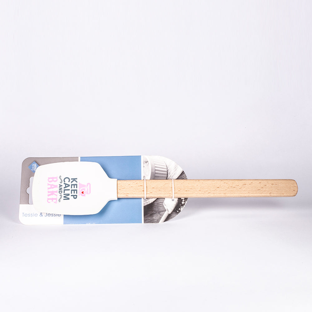 Espátula "Keep Calm and Bake" com Cabo de Madeira e Cabeça Retangular