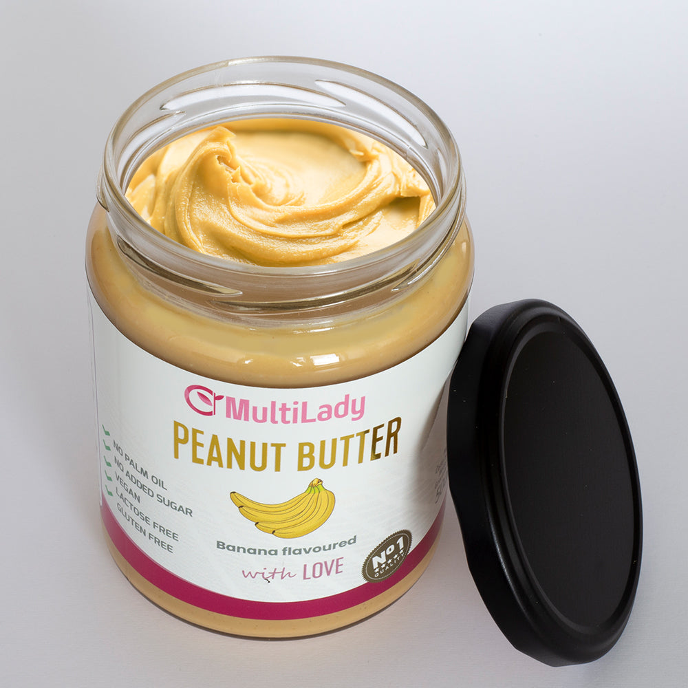 Manteiga de amendoim sedosa com sabor a banana, 500 gramas, Multilady
