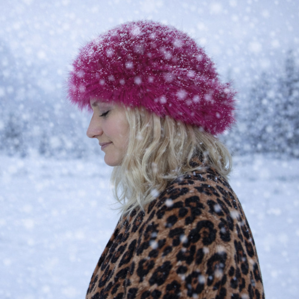 Chapéu de inverno em pele sintética rosa – tamanho único