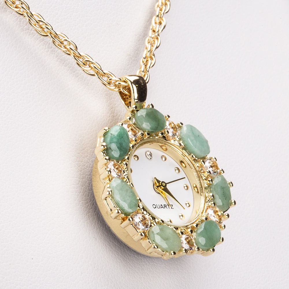 Colar de Liga de Ouro com Esmeralda e Cristal Emporia® Branco ( Colar+Pendente )