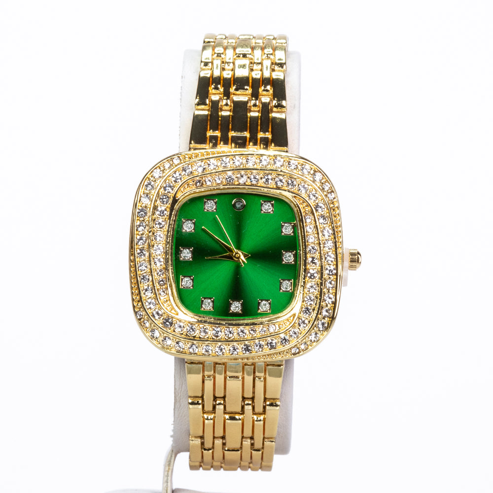 Relógio de Liga de Ouro com Esmeralda e Cristal Emporia® Branco ( Pulseira )