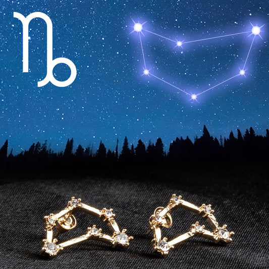 Capricórnio Brincos de Liga de Ouro com Cristal Emporia® Branco