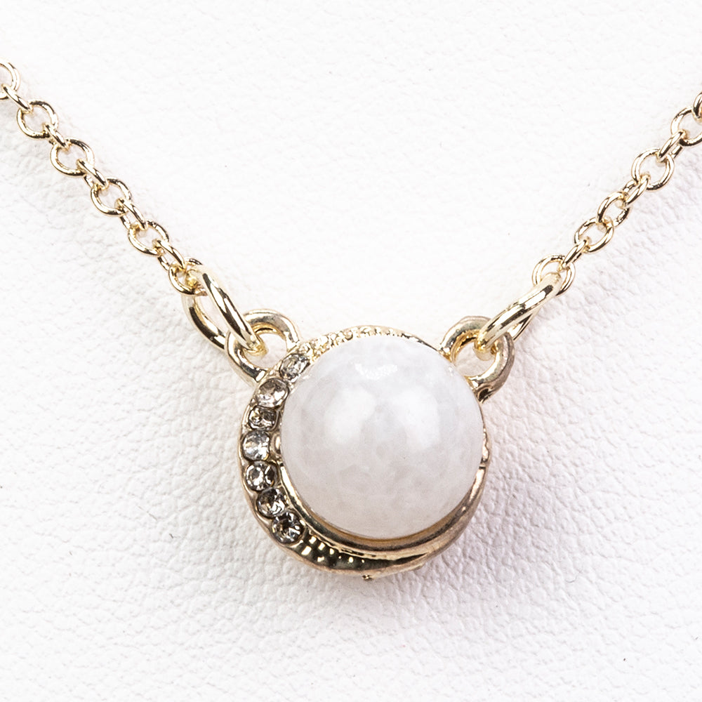 Colar de Liga de Ouro com Pedra da Lua Arco-íris e Cristal Emporia® Branco