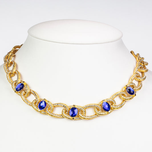Colar de Liga de Ouro com Cristal Emporia® Azul e Cristal Emporia® Branco