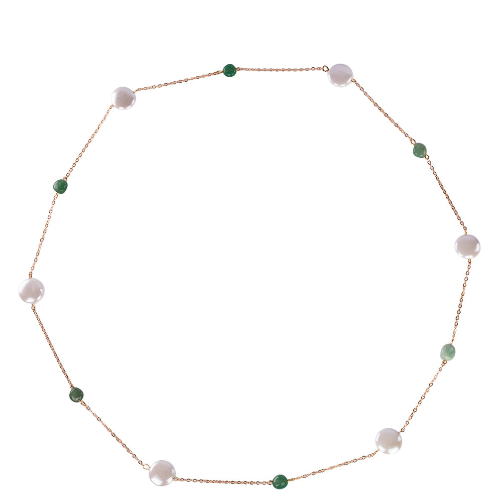 Colar de Liga de Ouro com Mãe de Pérola Branca e Aventurina Verde