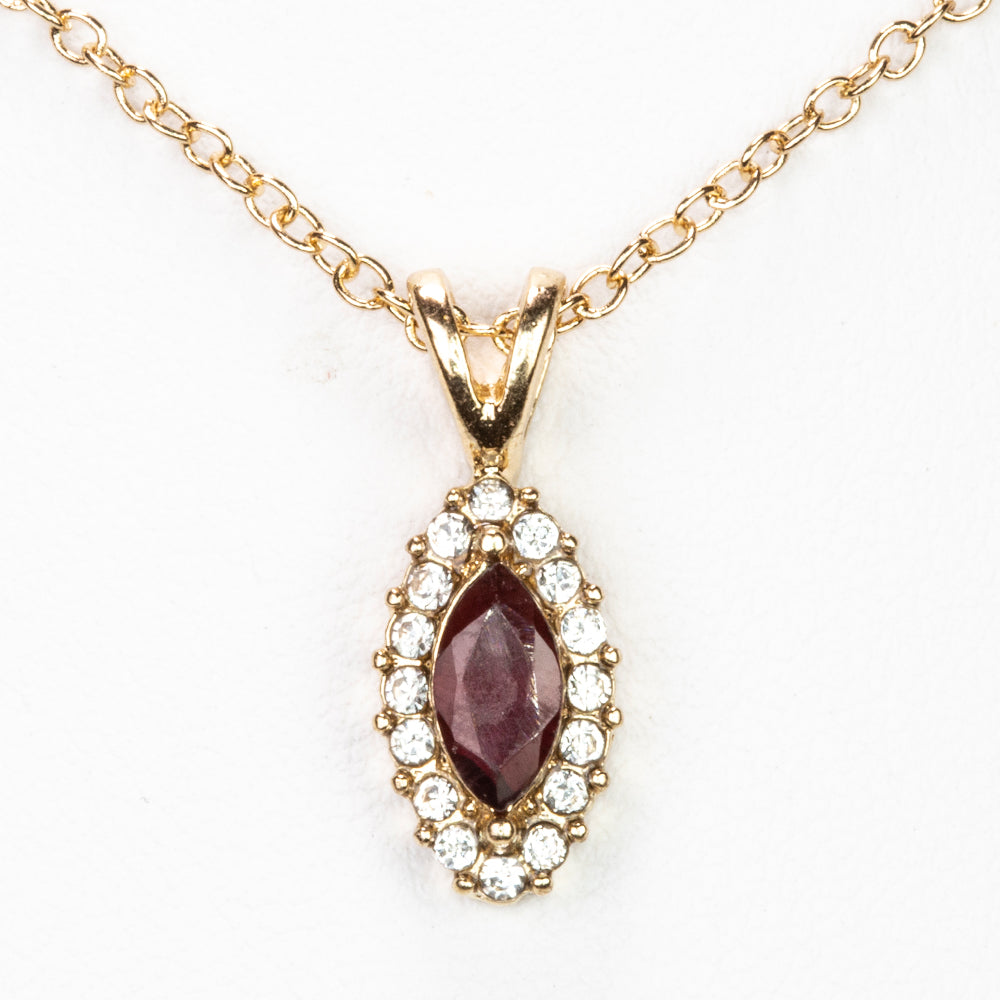 Colar de Liga de Ouro com Granada e Cristal Emporia® Branco ( Colar+Pendente )