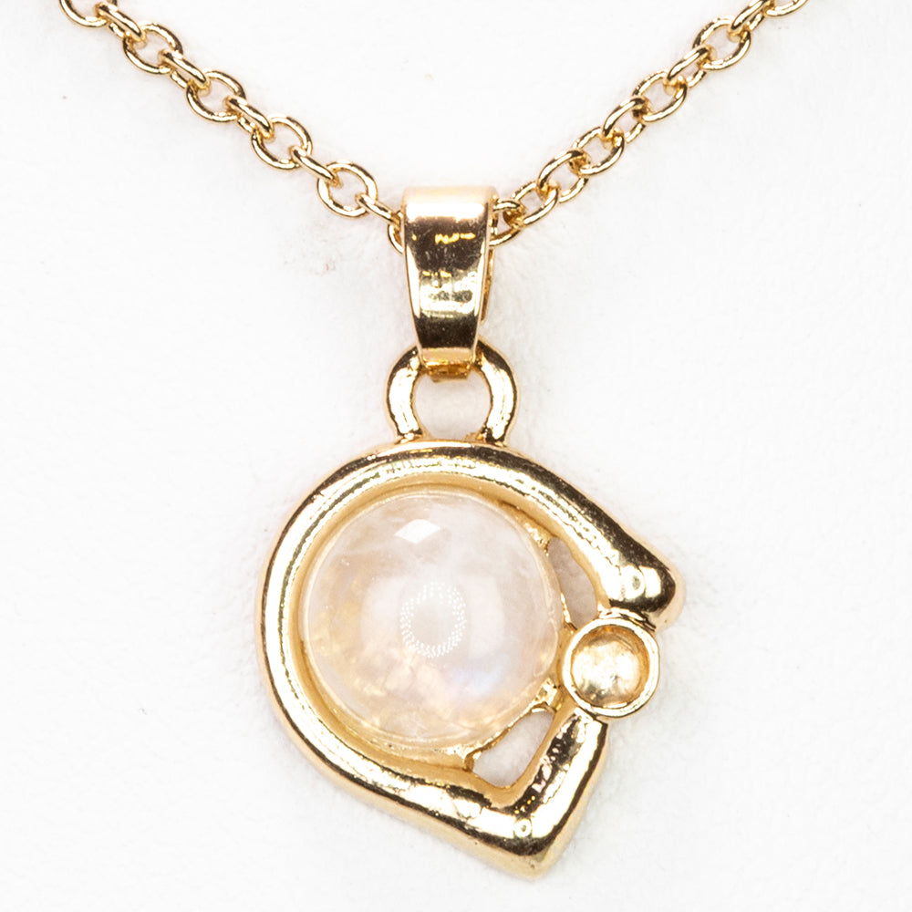 Colar de Liga de Ouro com Pedra da Lua Arco-íris e Cristal Emporia® Branco ( Colar+Pendente )