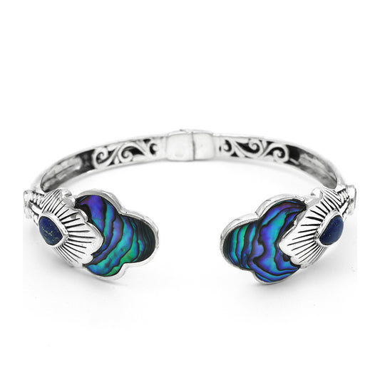 Pulseira de Prata com Concha Abalone e Lápis-lazúli Contraste: Cabeca de Veado (800)