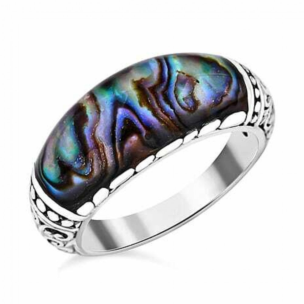 Anel de Prata com Concha Abalone Contraste: Cabeca de Veado (800)