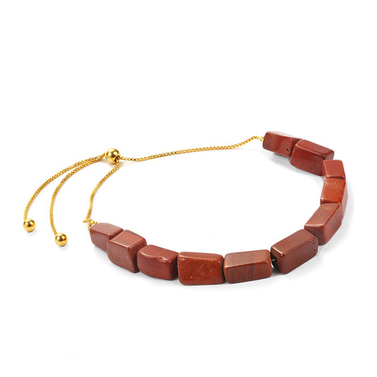 Pulseira de Prata com Banho de Ouro com Jaspe Vermelho