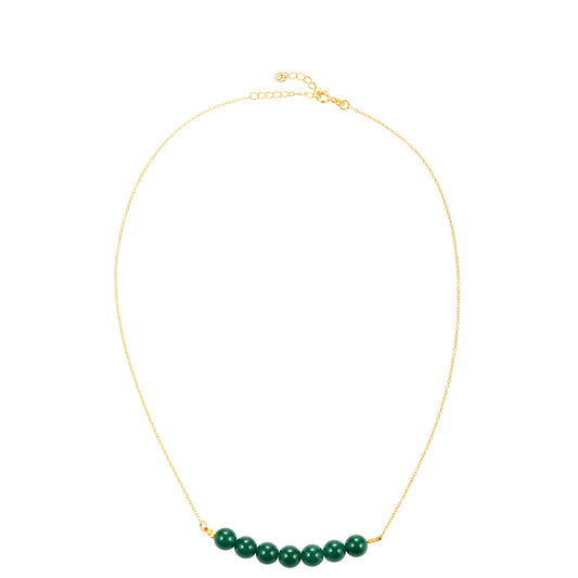 Colar de Prata com Banho de Ouro com Jade Verde