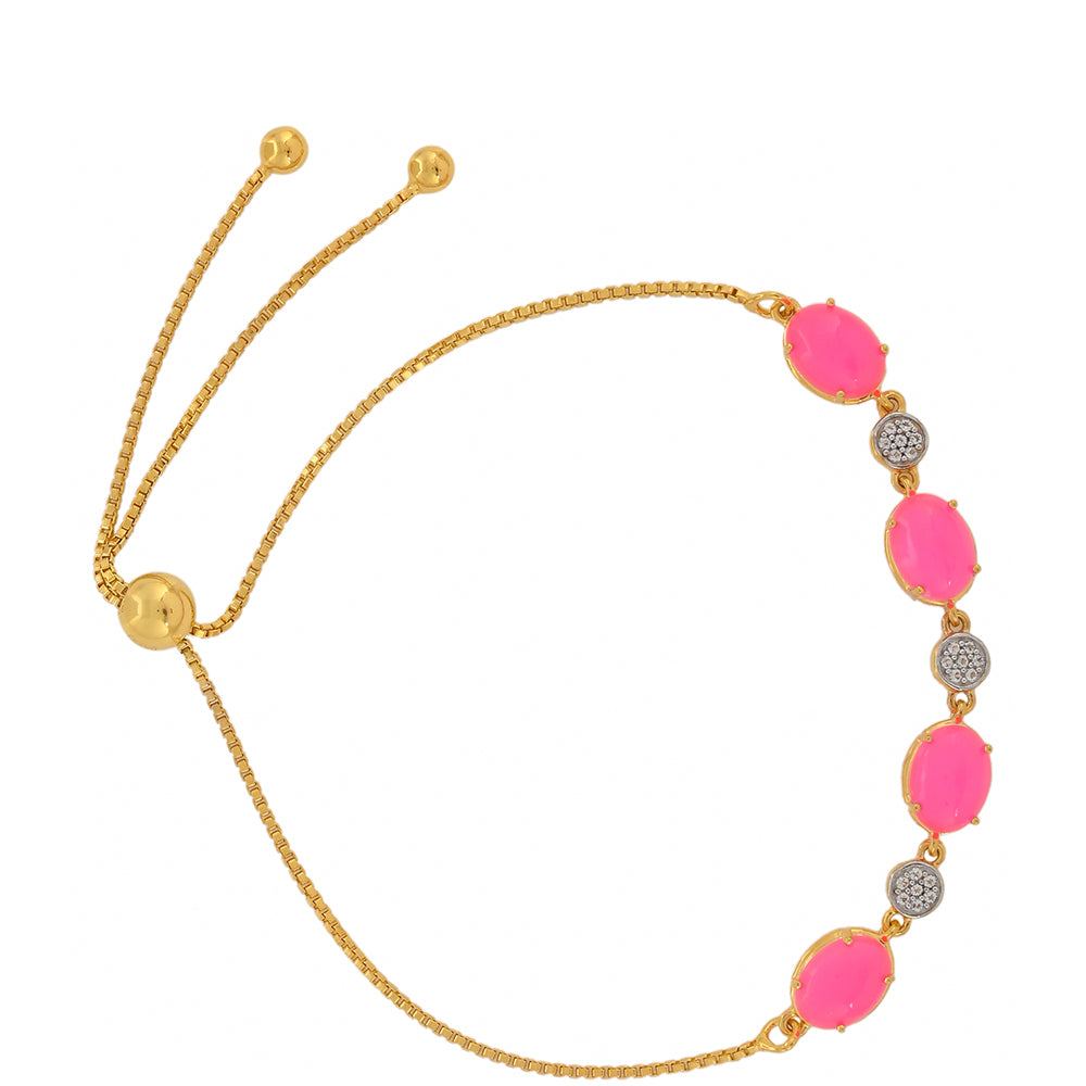 Pulseira de Prata com Banho de Ouro com Opala Rosa Néon da Etiópia e Topázio Branco Contraste: Cabeca de Veado (800)
