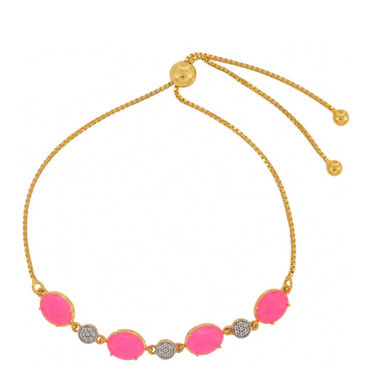 Pulseira de Prata com Banho de Ouro com Opala Rosa Néon da Etiópia e Topázio Branco Contraste: Cabeca de Veado (800)