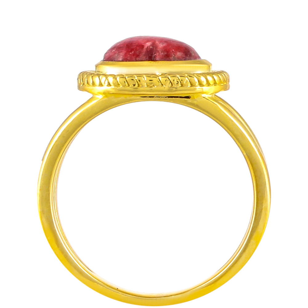 Anel de Prata com Banho de Ouro com Thulite Contraste: Cabeca de Veado (800)