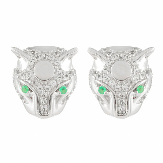 Brincos de Prata com Esmeralda do Brasil e Topázio Branco Contraste: Cabeca de Veado (800)