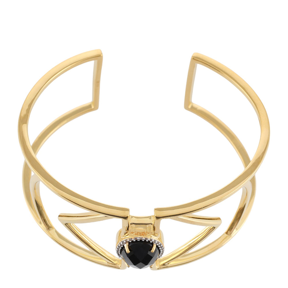 Pulseira de Prata com Banho de Ouro com Ónix Preta e Topázio Branco Contraste: Cabeca de Veado (800)