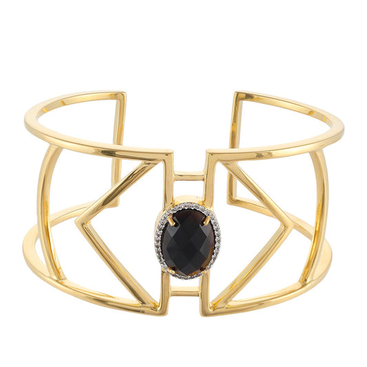Pulseira de Prata com Banho de Ouro com Ónix Preta e Topázio Branco Contraste: Cabeca de Veado (800)