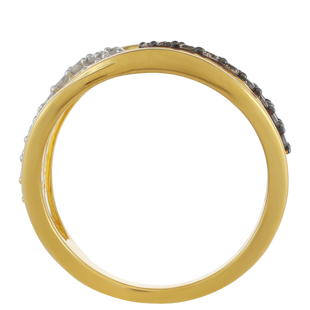 Anel de Prata com Banho de Ouro com Diamante Champanhe e Diamante Branco Contraste: Cabeca de Veado (800)