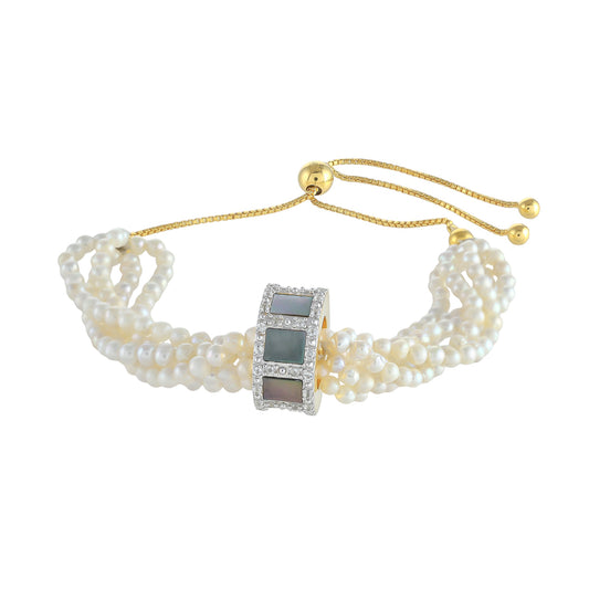 Pulseira de Prata com Banho de Ouro com Concha de Paua e Pérola Cultivada em Água Doce Contraste: Cabeca de Veado (800)