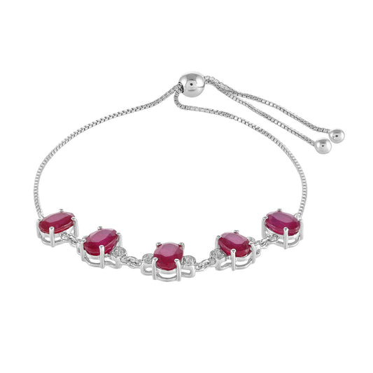 Pulseira de Prata com Rubi da Tailândia e Topázio Branco Contraste: Cabeca de Veado (800)