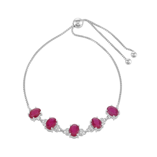 Pulseira de Prata com Rubi da Tailândia e Topázio Branco Contraste: Cabeca de Veado (800)