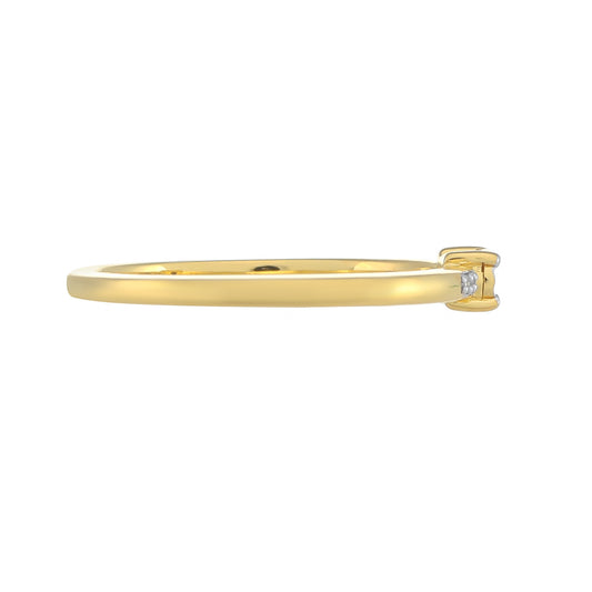 Anel de Prata com Banho de Ouro com Diamante Branco