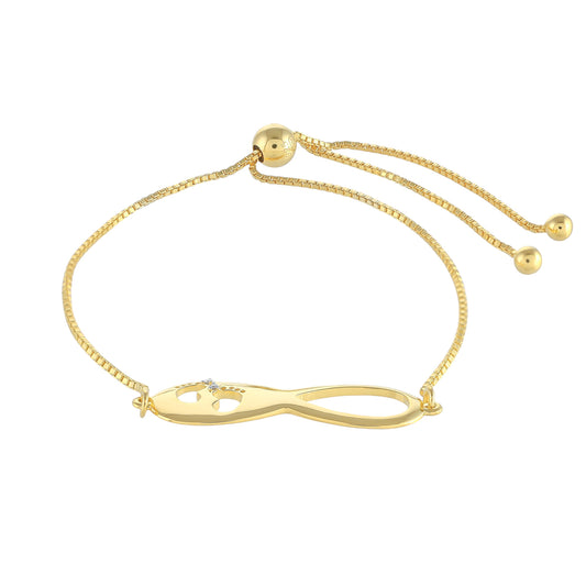 Pulseira de Prata com Banho de Ouro com Diamante Branco Contraste: Cabeca de Veado (800)