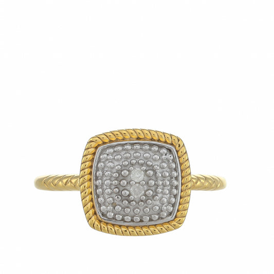 Anel de Prata com Banho de Ouro com Diamante Branco