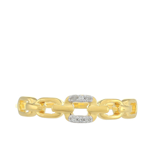 Anel de Prata com Banho de Ouro com Diamante Branco