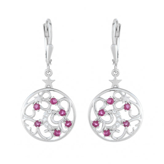 Brincos de Prata com Rubi da Tailândia e Topázio Branco