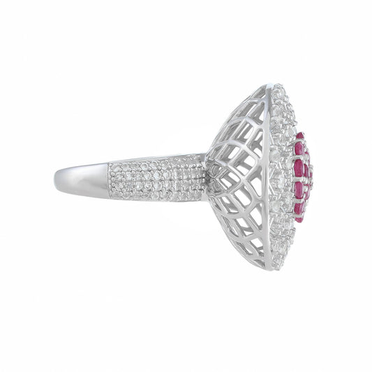 Anel de Prata com Rubi da Tailândia e Topázio Branco Contraste: Cabeca de Veado (800)