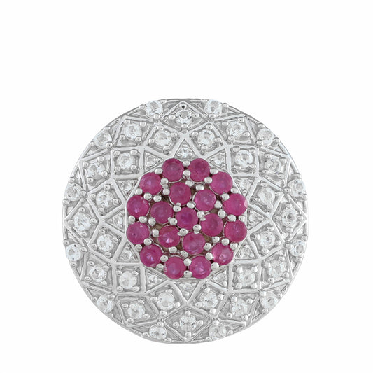 Anel de Prata com Rubi da Tailândia e Topázio Branco Contraste: Cabeca de Veado (800)