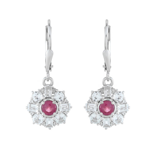 Brincos de Prata com Rubi da Tailândia e Topázio Branco