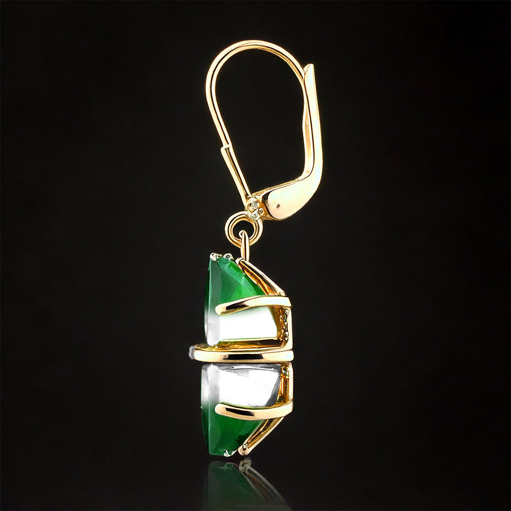 Brincos de Prata com Banho de Ouro com Ónix Verde e Diamante Branco