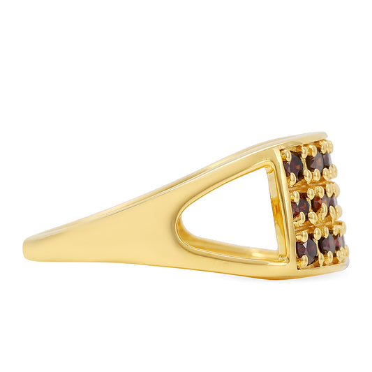 Anel de Prata com Banho de Ouro com Diamante Vermelho