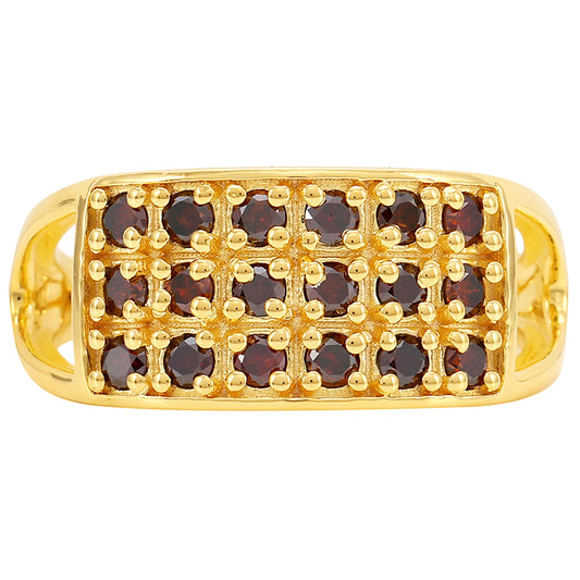Anel de Prata com Banho de Ouro com Diamante Vermelho
