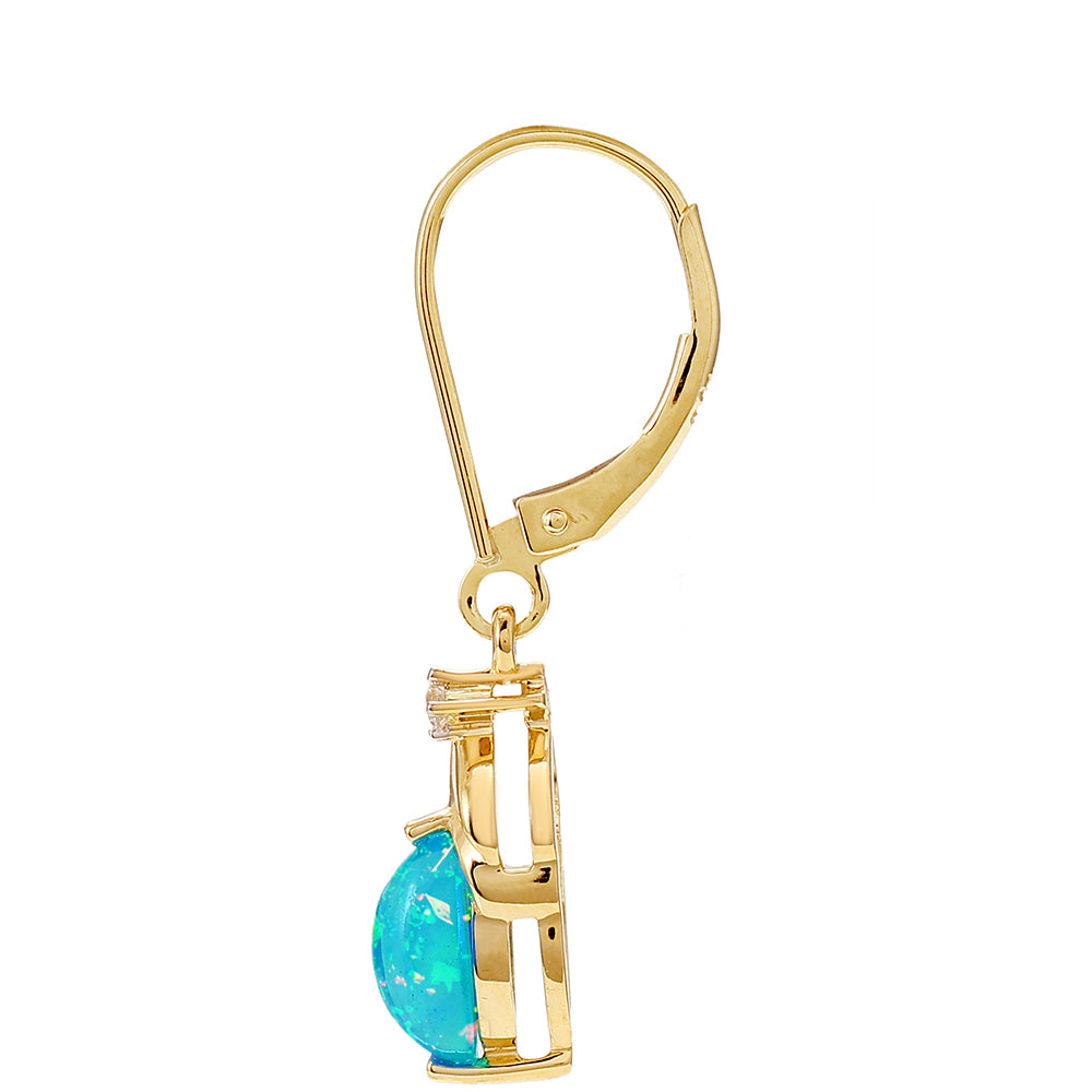 Brincos de Ouro com Opala Azul Paraib da Etiópia e Topázio Branco Contraste: Cruz missionária