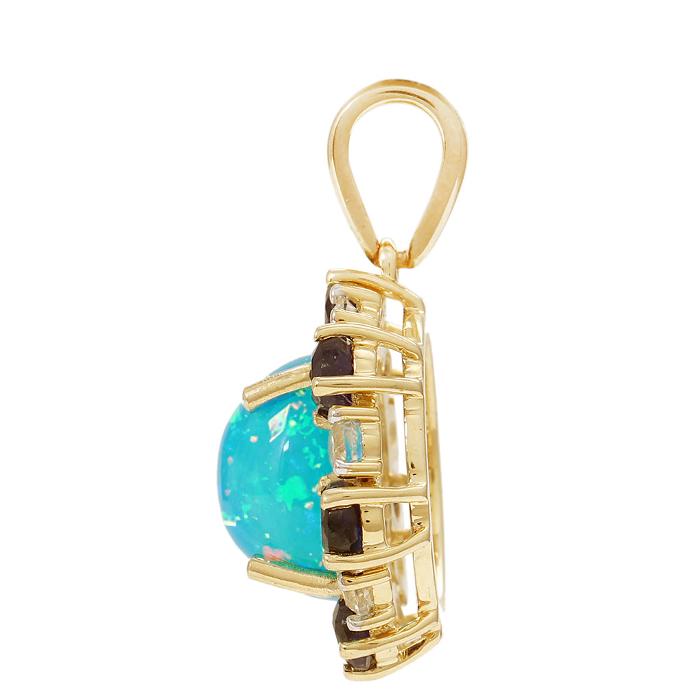 Pendente de Ouro com Opala Azul Paraib da Etiópia e Safira Azul Contraste: Cruz missionária